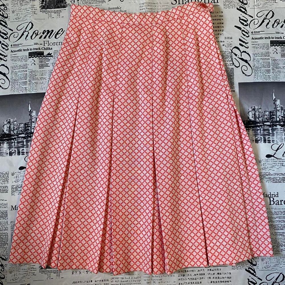 Talbott Traveler Women's Red white lattice grid pattern pleated 70s vintage